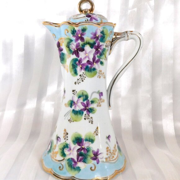 Purple Floral Unmarked Chocolate Pot # 25999 - Picture 1 of 6